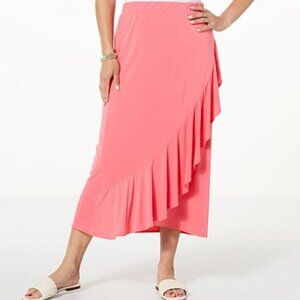 Colleen Lopez Teal Green Flounce Ruffle Pull On Midi Skirt XXS